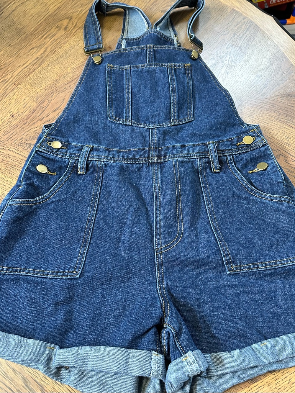 Juniors Denim Short Overalls - Dark Blue